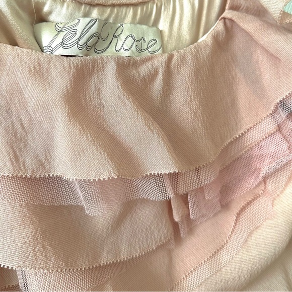 Lela Rose One Shoulder Chiffon Mesh Wool Ruffle Blush Pink Dress size 6 - Picture 3 of 5